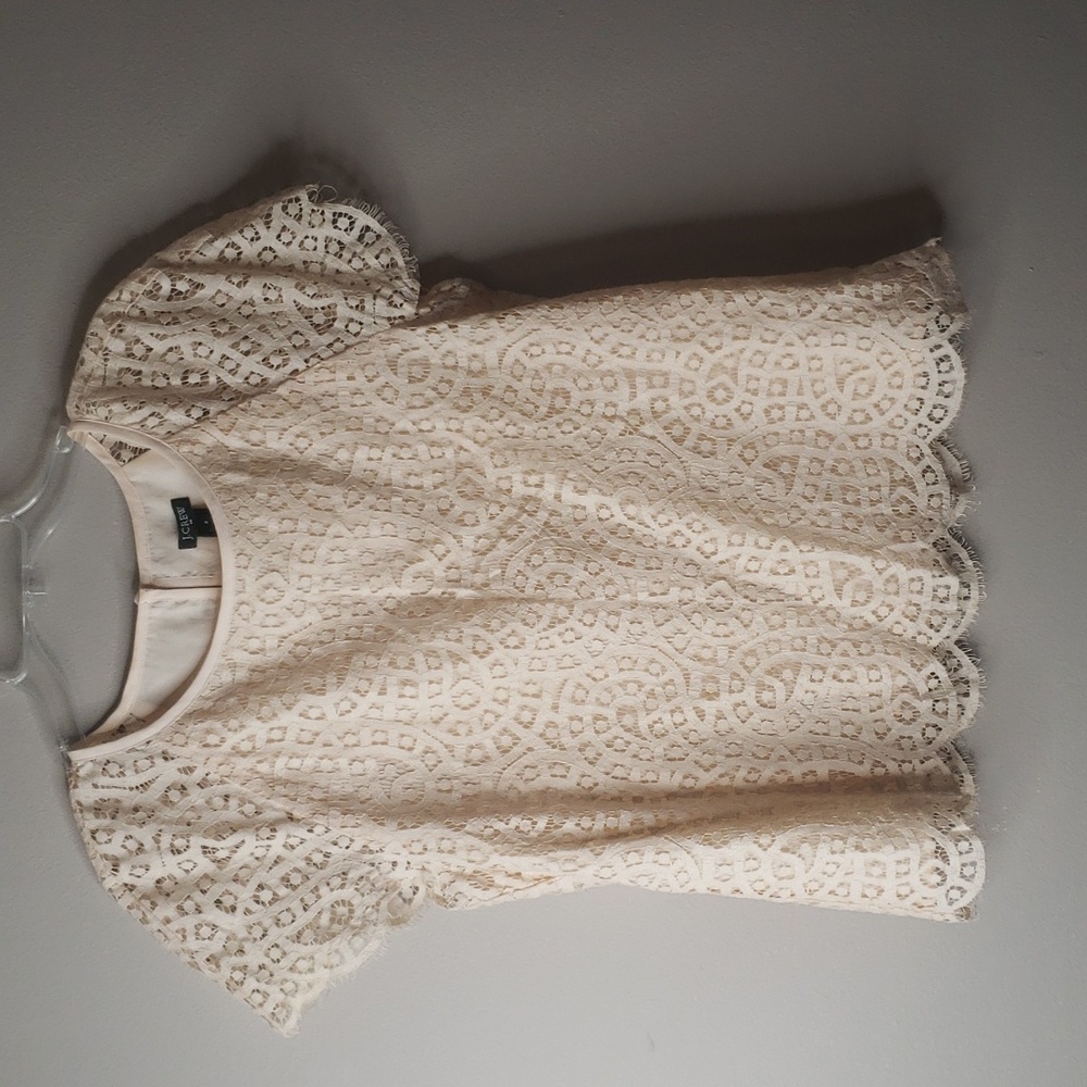 J.Crew Factory Cottage Core Ivory or Cream Lacey Shortsleeve Blouse 8